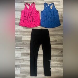 Victoria’s Secret PINK 2 racerback tank tops shirts & legging lot size large